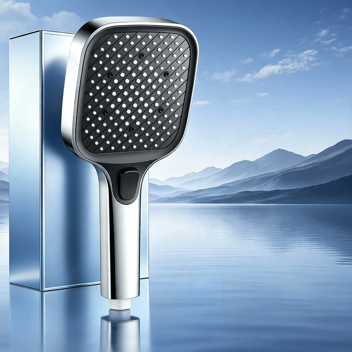 Square rain shower head with pressure boost, ABS, 3 functions