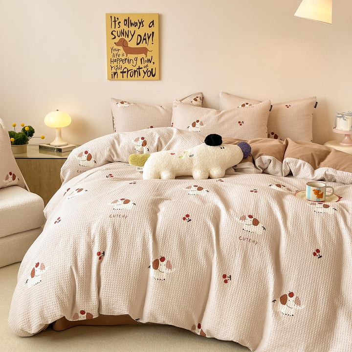 Cotton bedding set with waffle pattern, 100% cotton