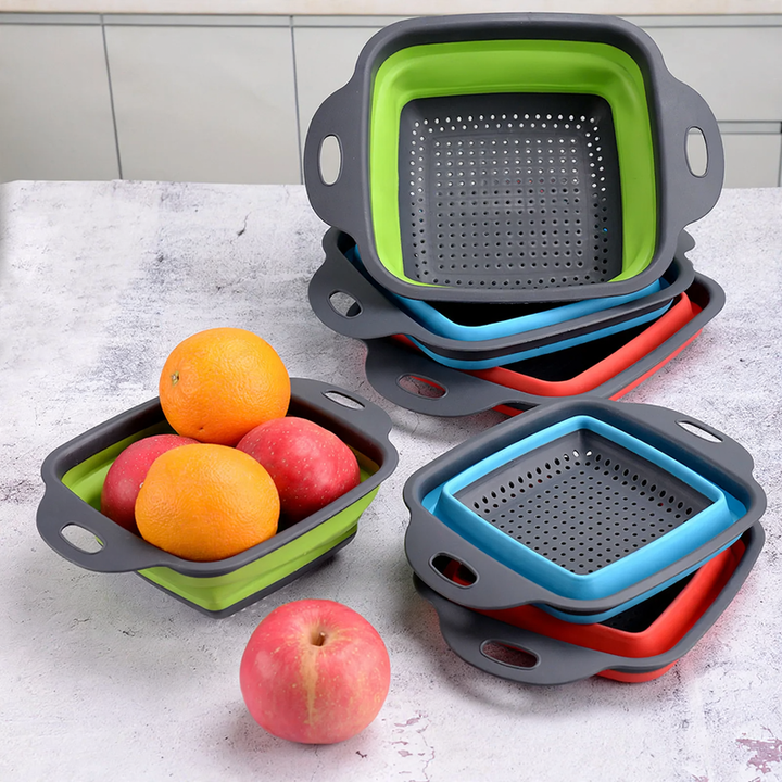 Folding vegetable bowl with strainer