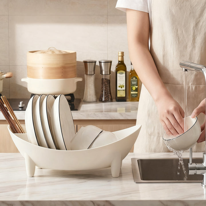 Dish drying rack with drip tray, plastic