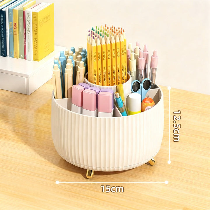 Rotatable pencil holder with compartments