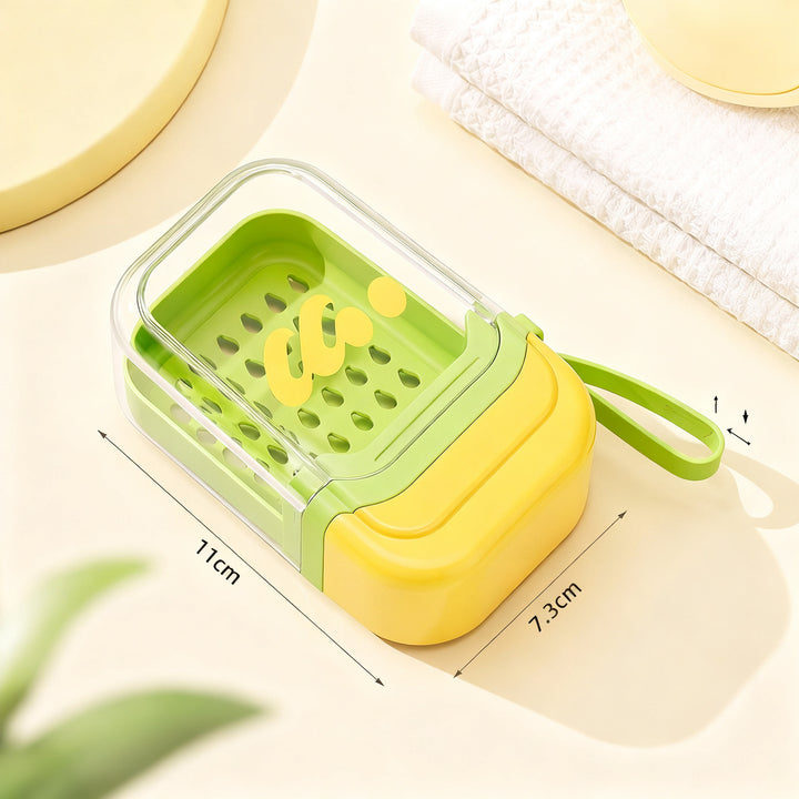 Portable soap dish with lid and drain