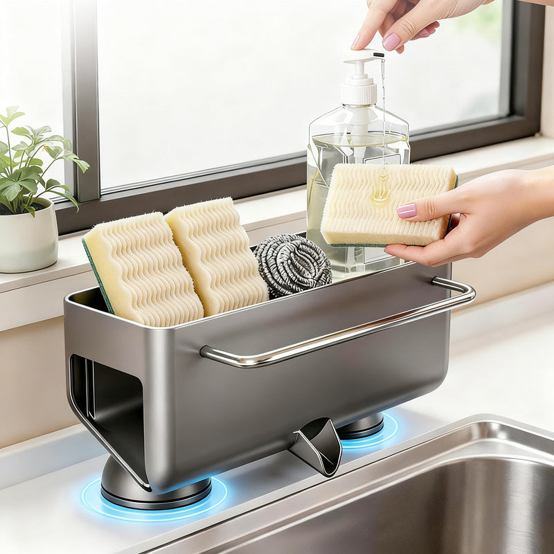 Kitchen shelf with draining grid, aluminum, suction cup