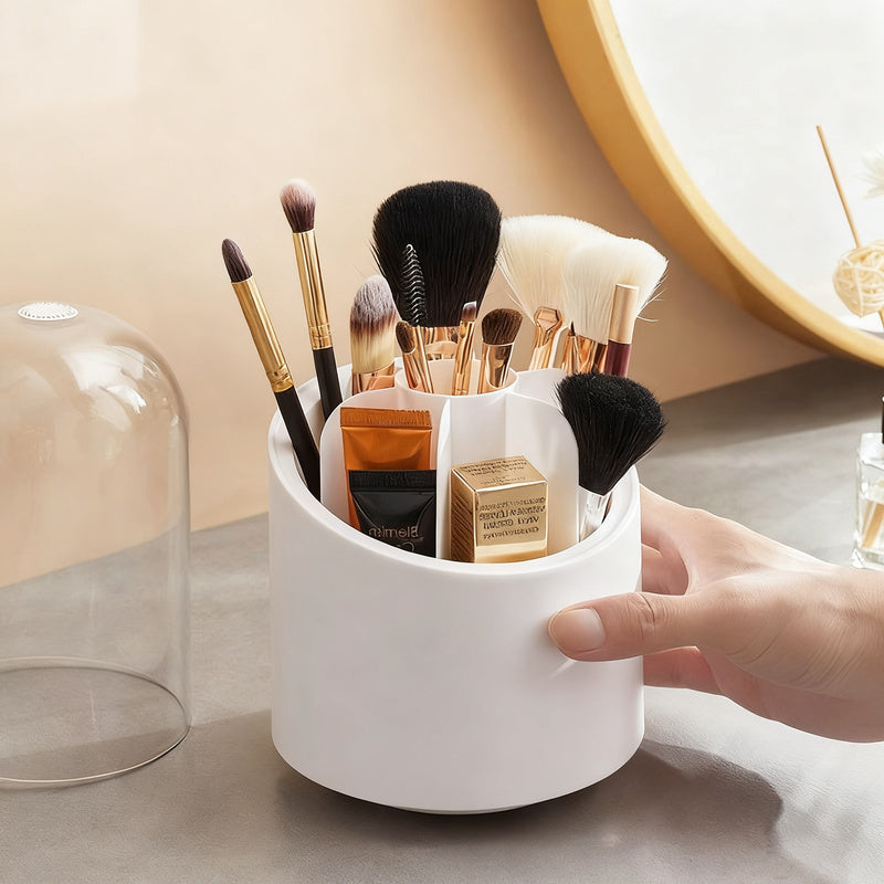 Rotatable cosmetic organizer with lid