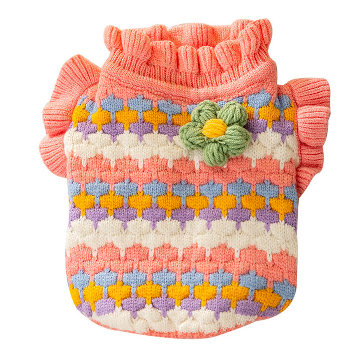 Pet Knit Sweater with Floral Pattern