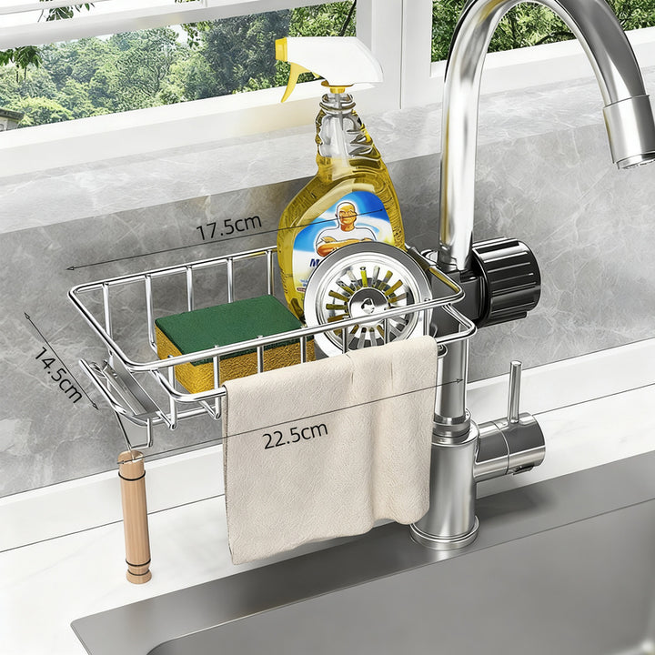 Aluminum storage basket for faucet and sink