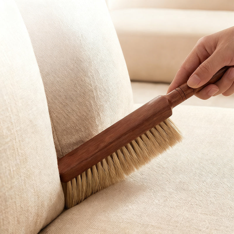 Bed brush with soft bristles and long handle