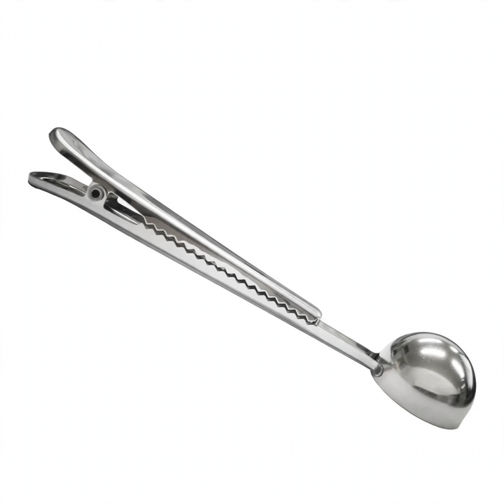 2-in-1 coffee spoon and clamp made of stainless steel
