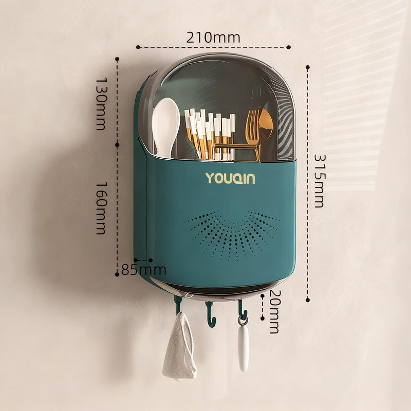 Wall-mounted chopstick holder with lid or open