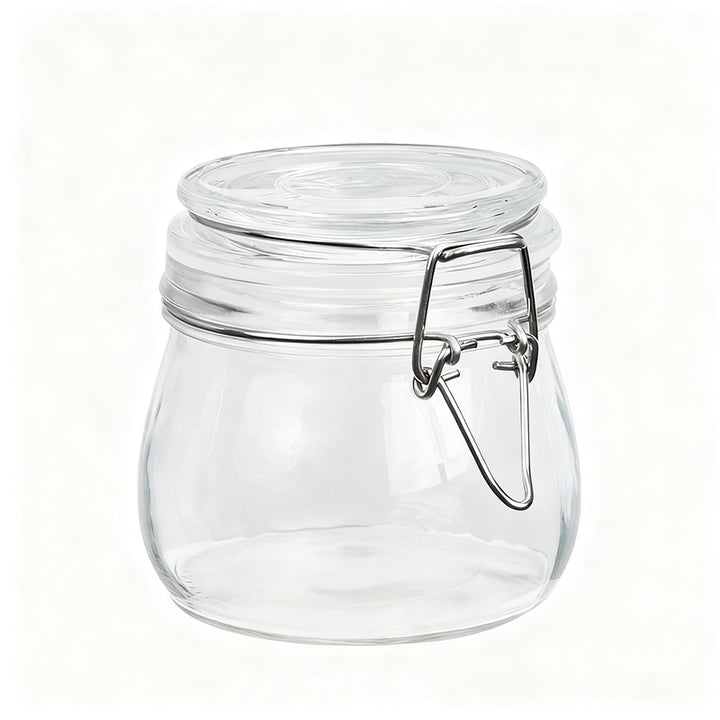 Glass storage jar with lid, airtight