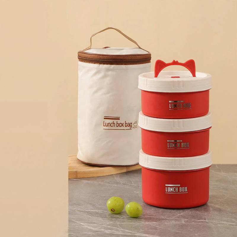 Stainless steel lunch box, round, 470–600 ml, with lid