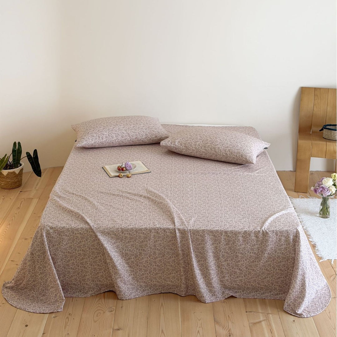 Cotton double gauze bed sheet with floral pattern