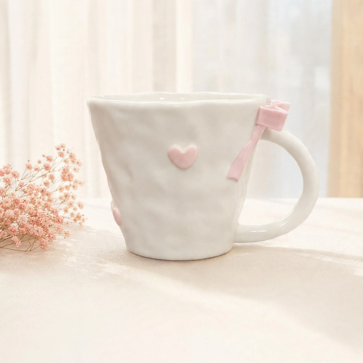Ceramic coffee mug with bow, 350 ml