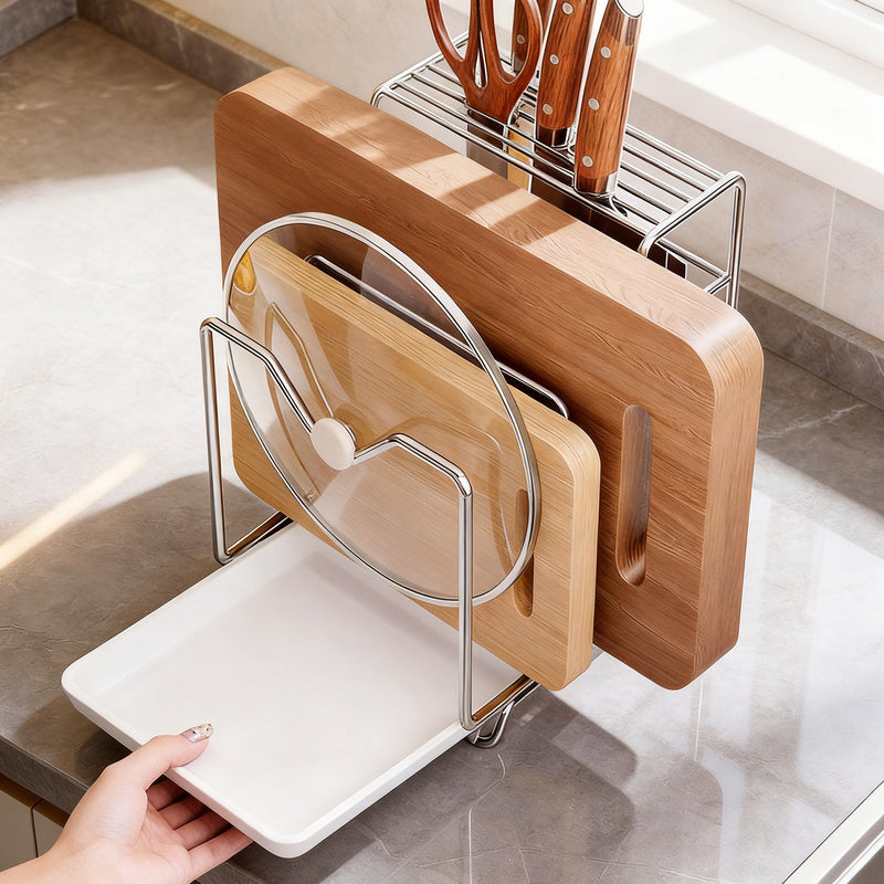 Multifunctional knife block set with catch tray