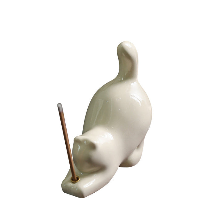 Cat incense stick holder with wooden bases