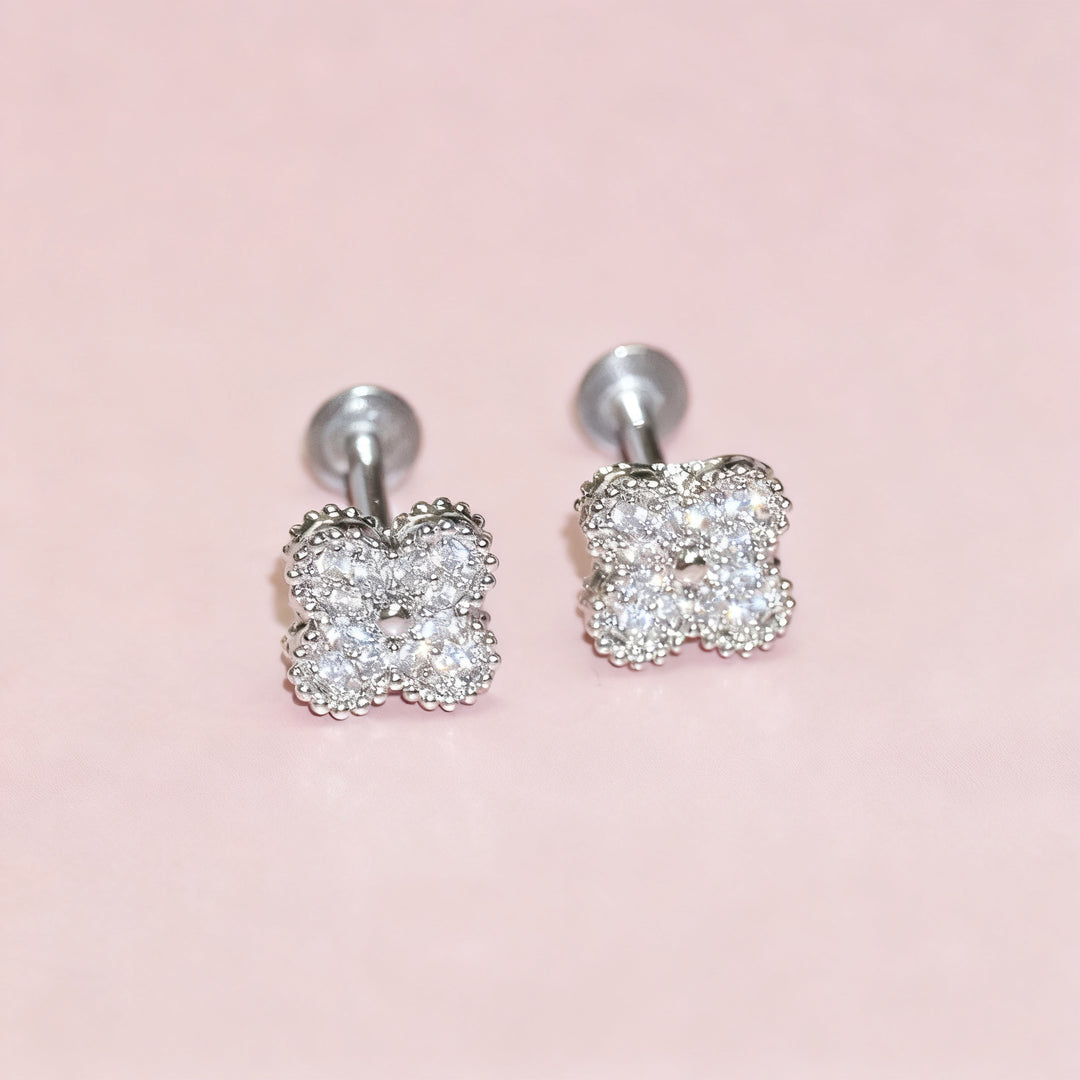Lip studs stainless steel with rhinestones, various sizes