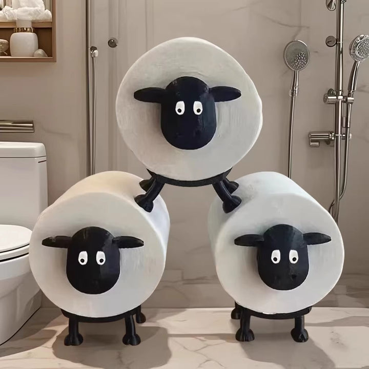 Toilet paper holder made of synthetic resin, sheep design