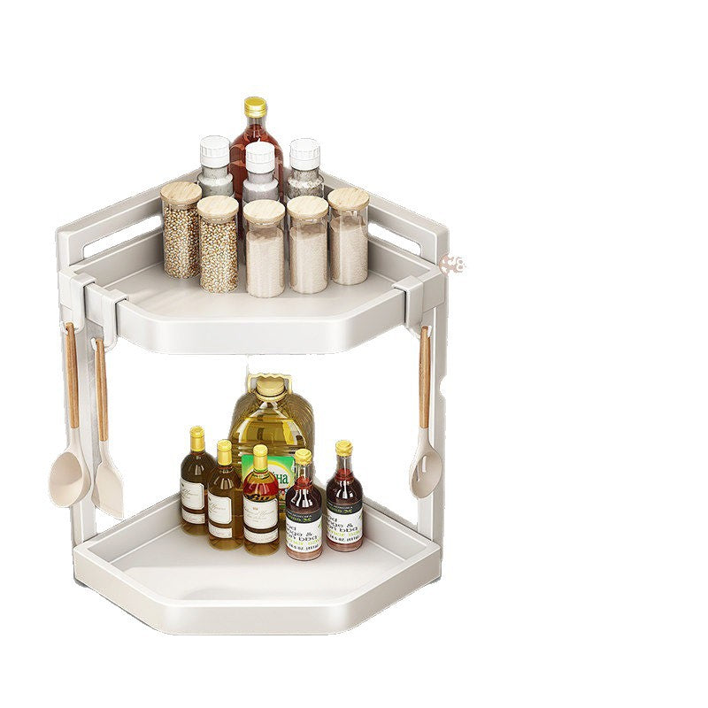 Triangular corner shelf for kitchen counter, multi-tiered