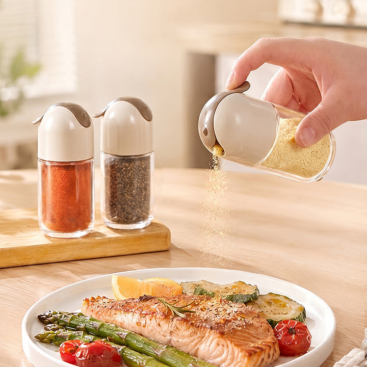 Glass spice shaker with push button, 100 ml