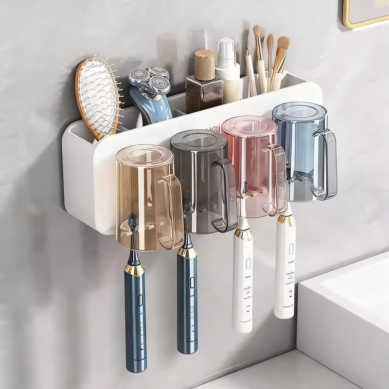 Toothbrush wall holder with toothpaste dispenser