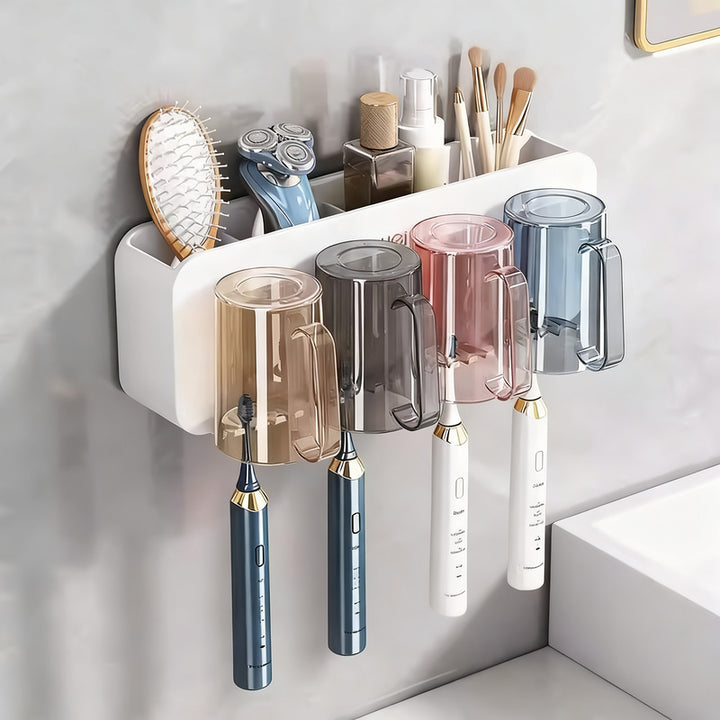 Toothbrush wall holder with toothpaste dispenser