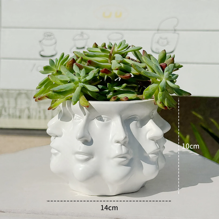 Modern flower pot with geometric face pattern