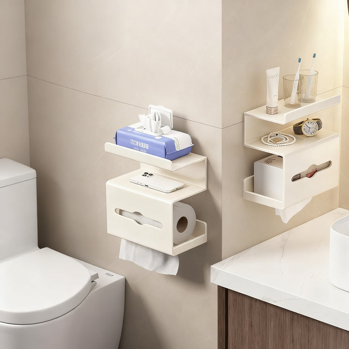 Toilet paper and mobile phone holder with suction cup