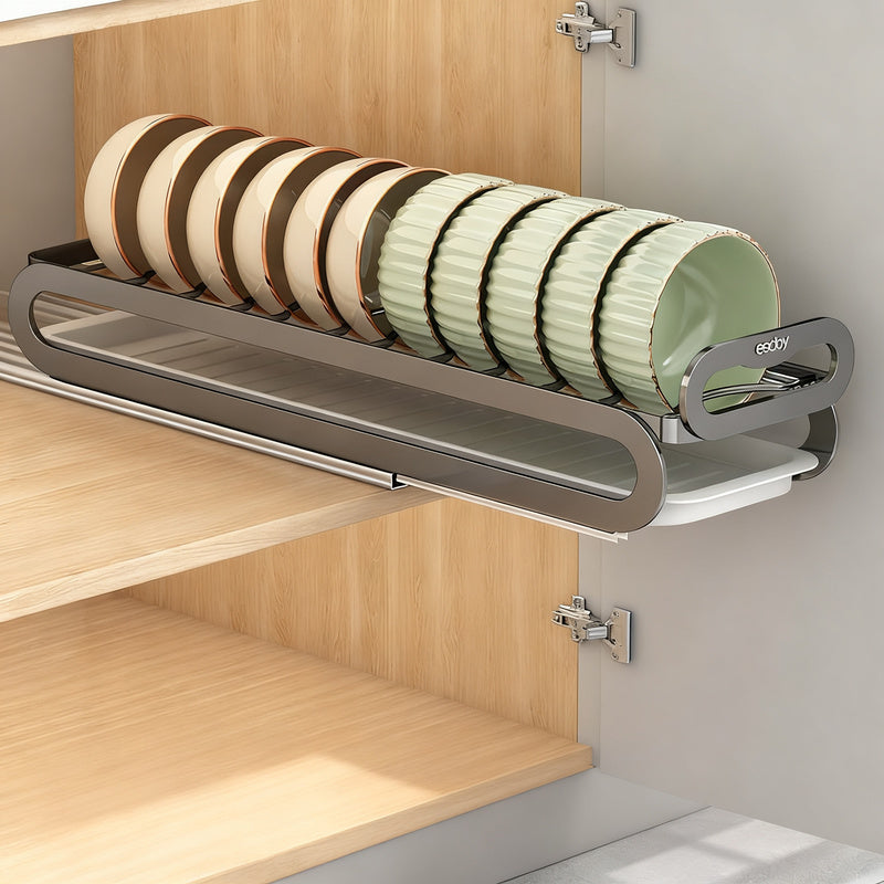 Extendable dish rack for kitchen cabinets
