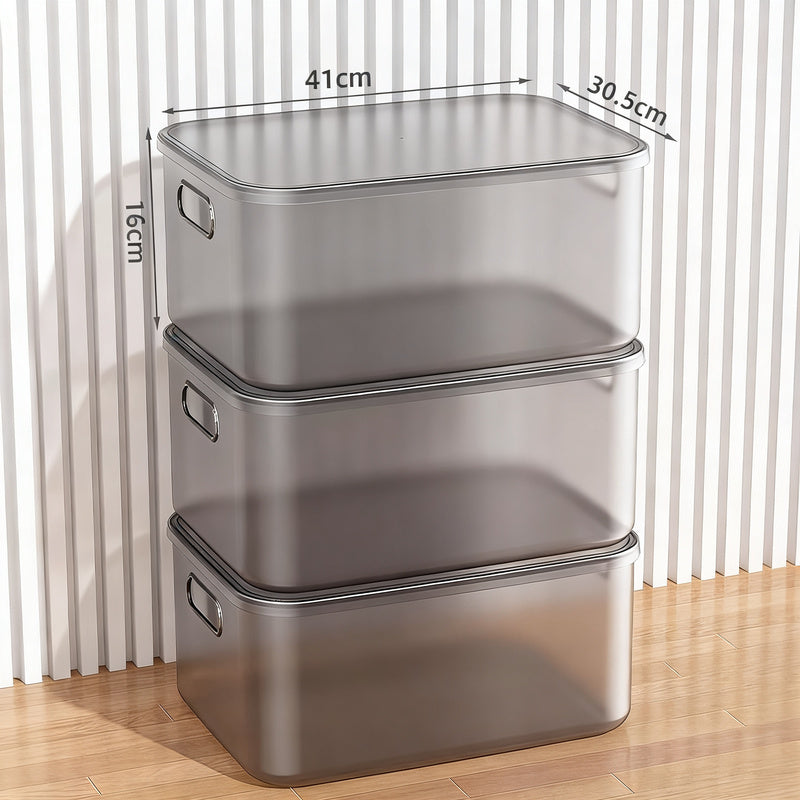Transparent storage box made of plastic
