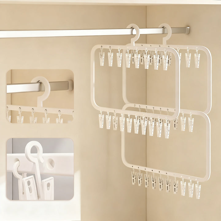 Clothes drying rack with clips for children