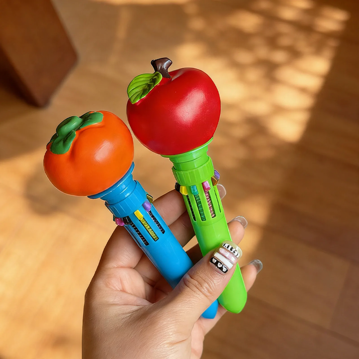 Multicolored ballpoint pen with food motifs