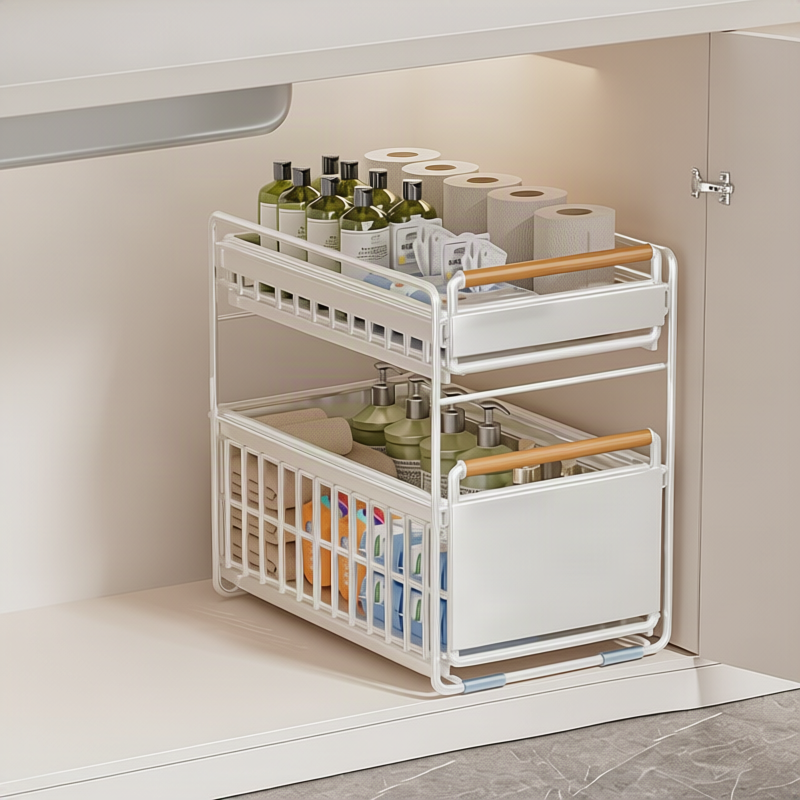 Extendable under-sink shelf for the bathroom