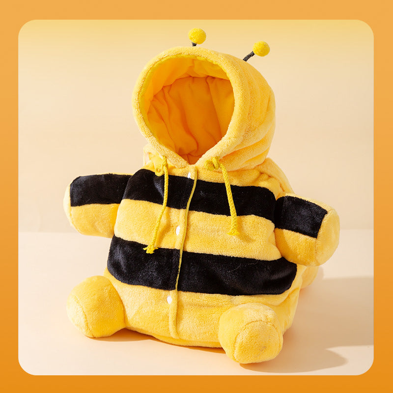 Wearable pet transport bag made of fleece with animal motif