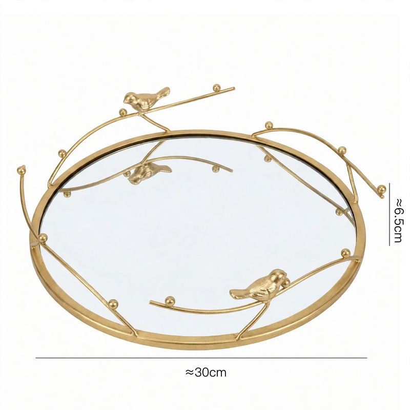 Mirror tray with bird motif, iron, square or round