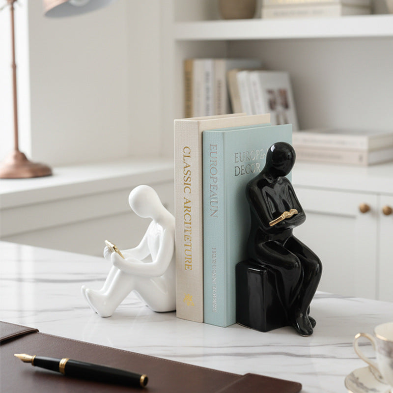 Bookend Ceramic, Reading Figure, Nordic