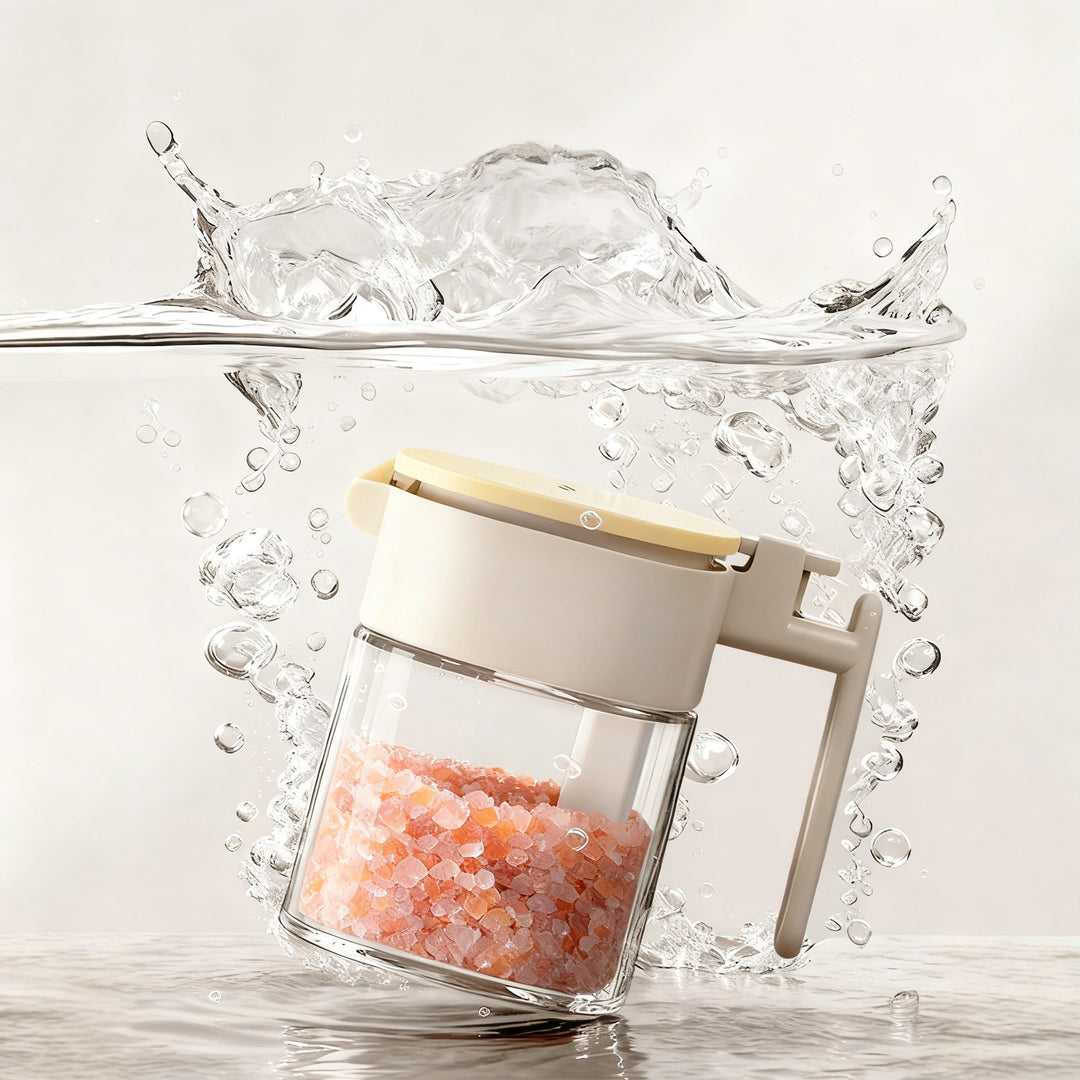 Spice jar with spoon, glass, airtight