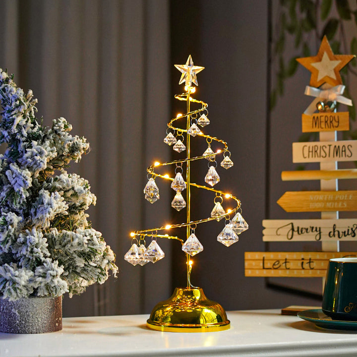 LED Crystal Tree Light with Metal Base, USB and Battery