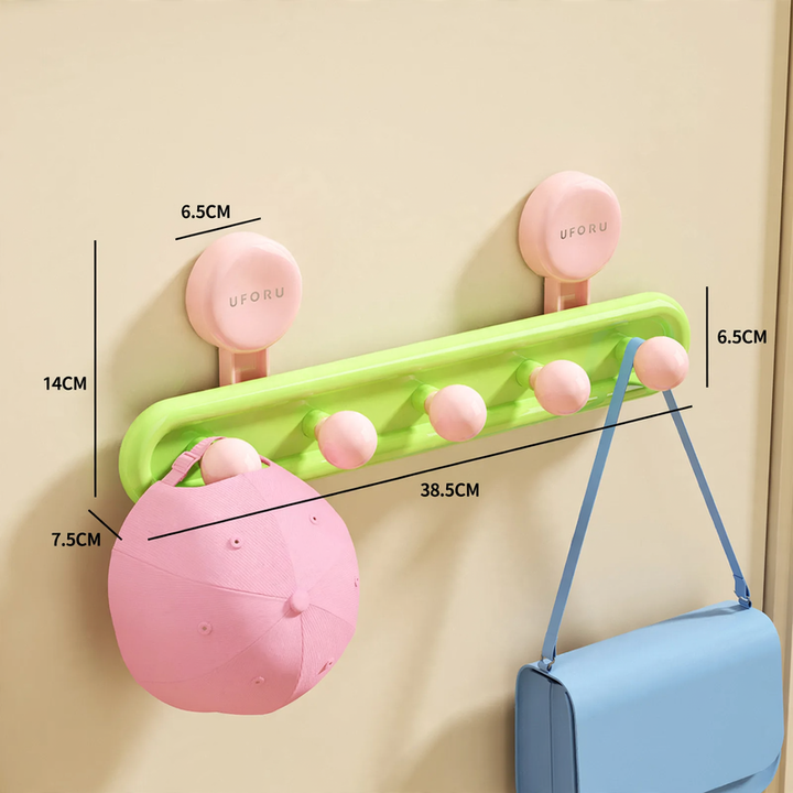 Towel holder with 5 hooks, suction cup or adhesive