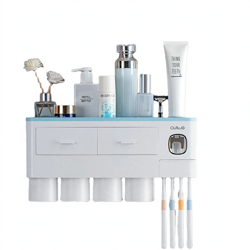 Toothbrush organizer with rinsing cup