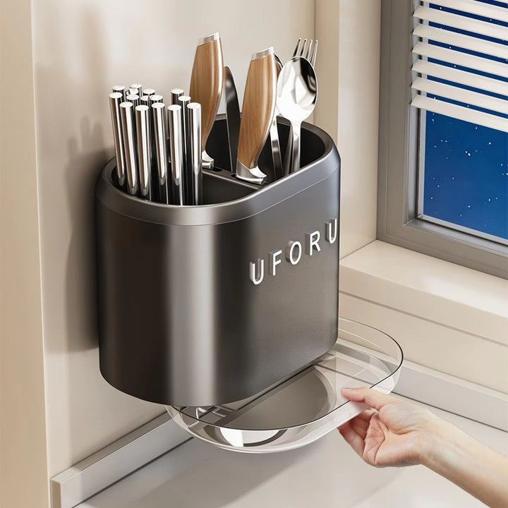 Chopstick and Cutlery Holder with Draining Tray
