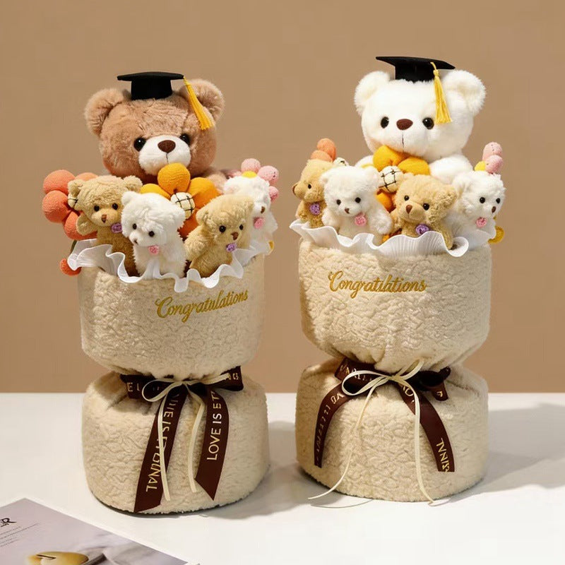 Plush teddy bear with bouquet, 45 cm