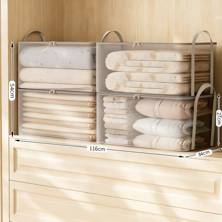 Transparent storage bag for clothing and bedding