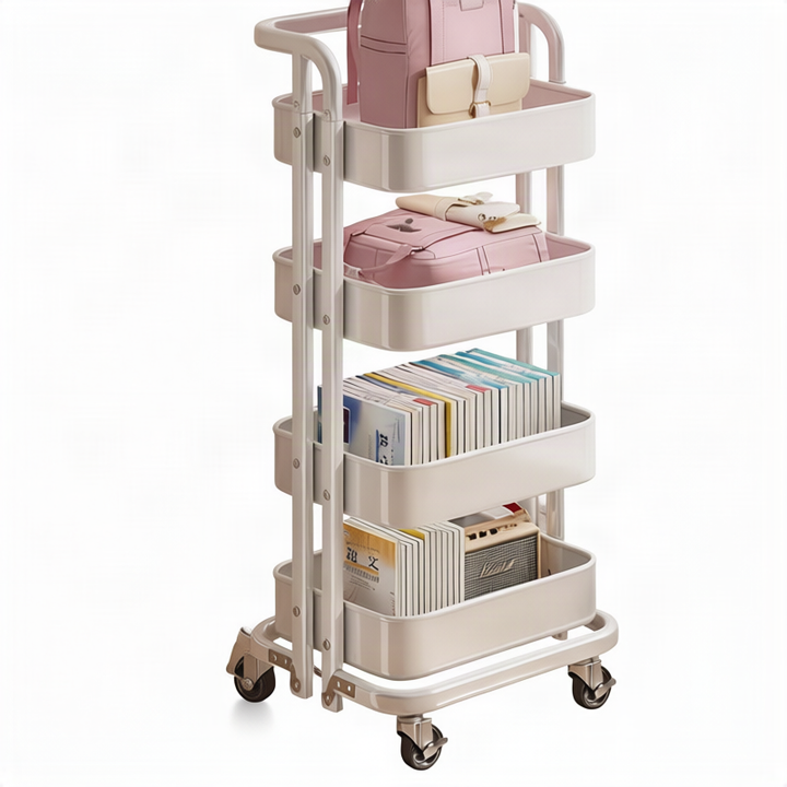 Mobile bookshelf with wheels, collapsible