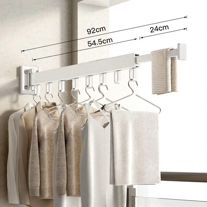 Wall-mounted drying rod, extendable, aluminum