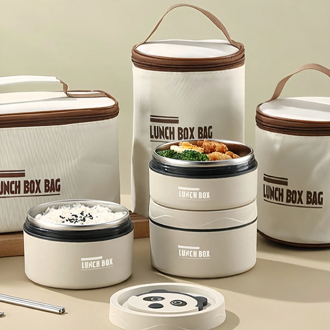 Stainless steel lunch box, round, 470–600 ml, with lid
