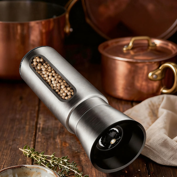 Stainless steel pepper mill with ceramic grinder