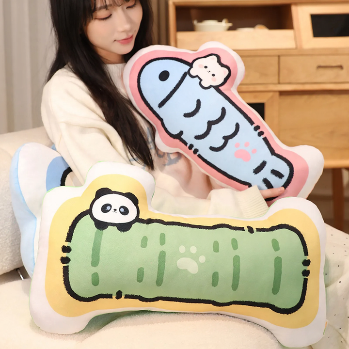 Plush cuddle pillow with animal motifs