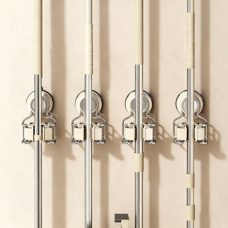 Suction cup wall holder for mop and broom without drilling