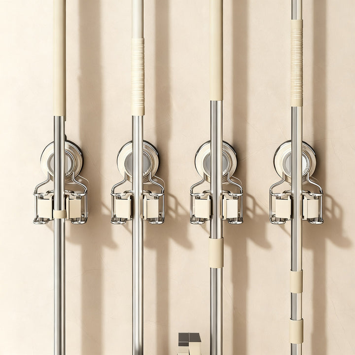 Suction cup wall holder for mop and broom without drilling