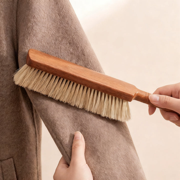 Bed brush with soft bristles and long handle